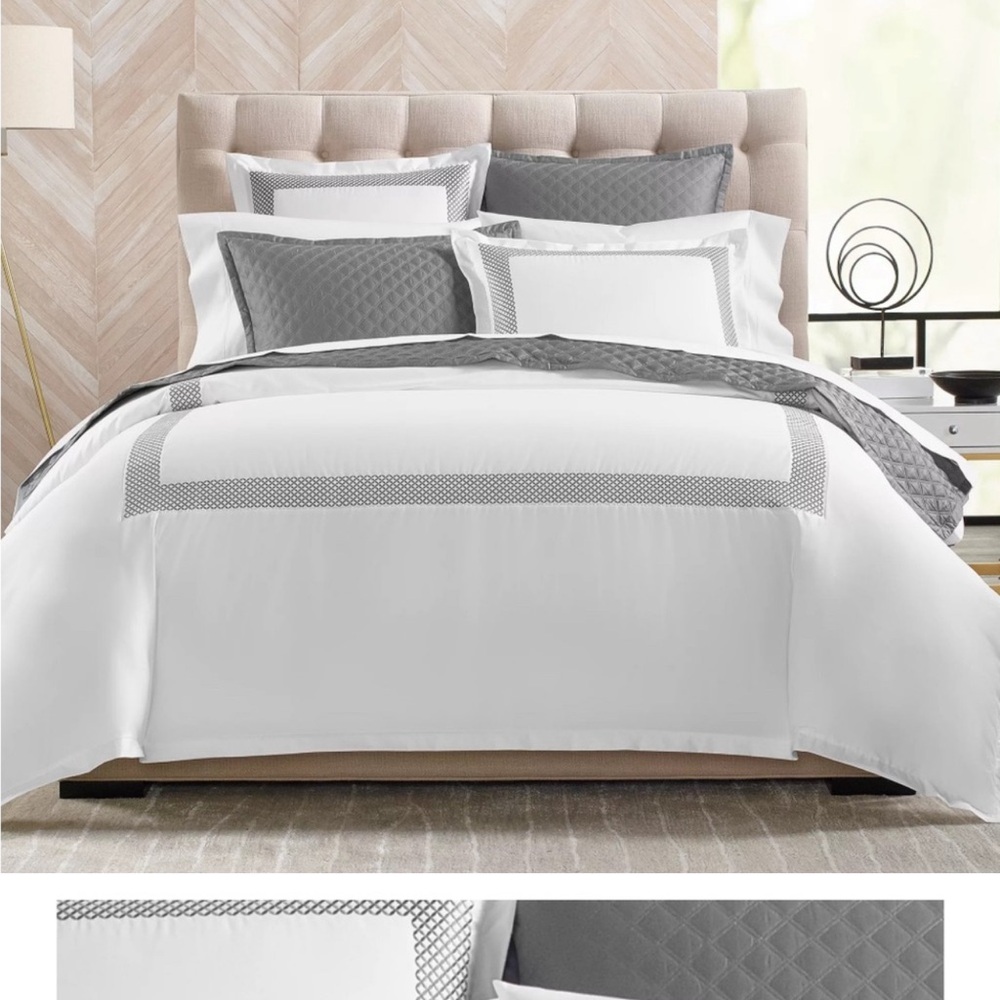 Hudson park geo pima cotton gray white duvet sham set twin nwt